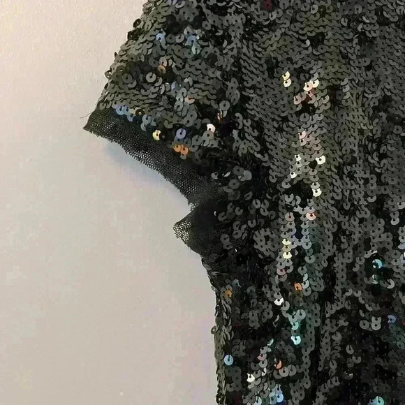 Loft Black Sequin Short Sleeve Top Size Small - Picture 2 of 5